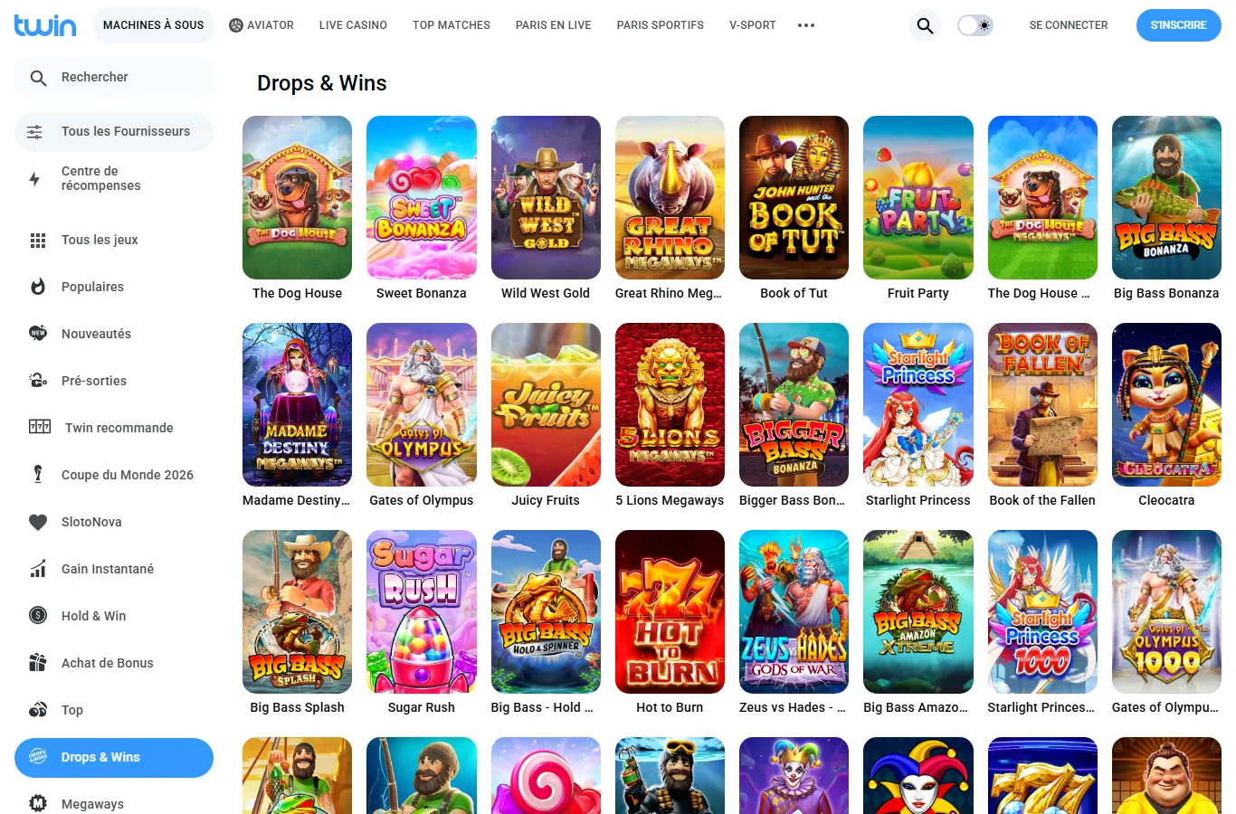Catalogue de jeux Twin Casino en français